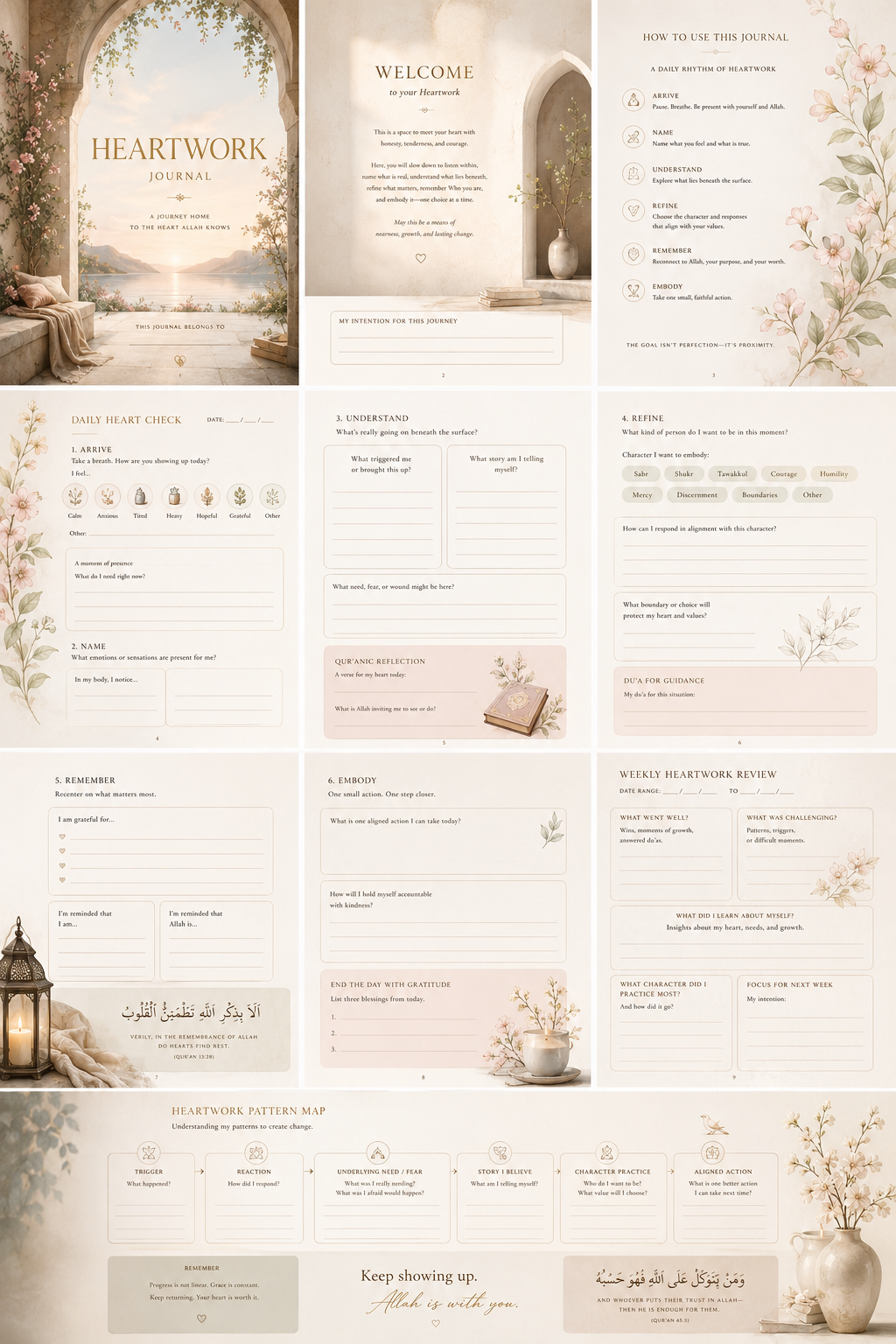 Heartwork Journal with daily heart check, reflection, character, and weekly review pages